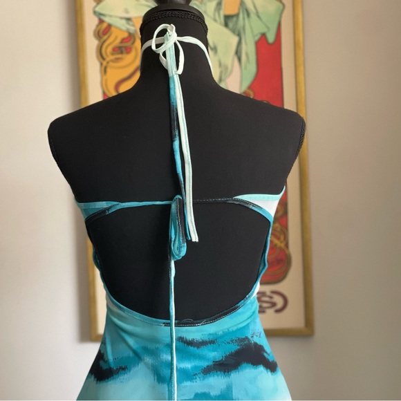 Forever 21 Aqua blue and white print halter tie dress Small - Picture 2 of 7